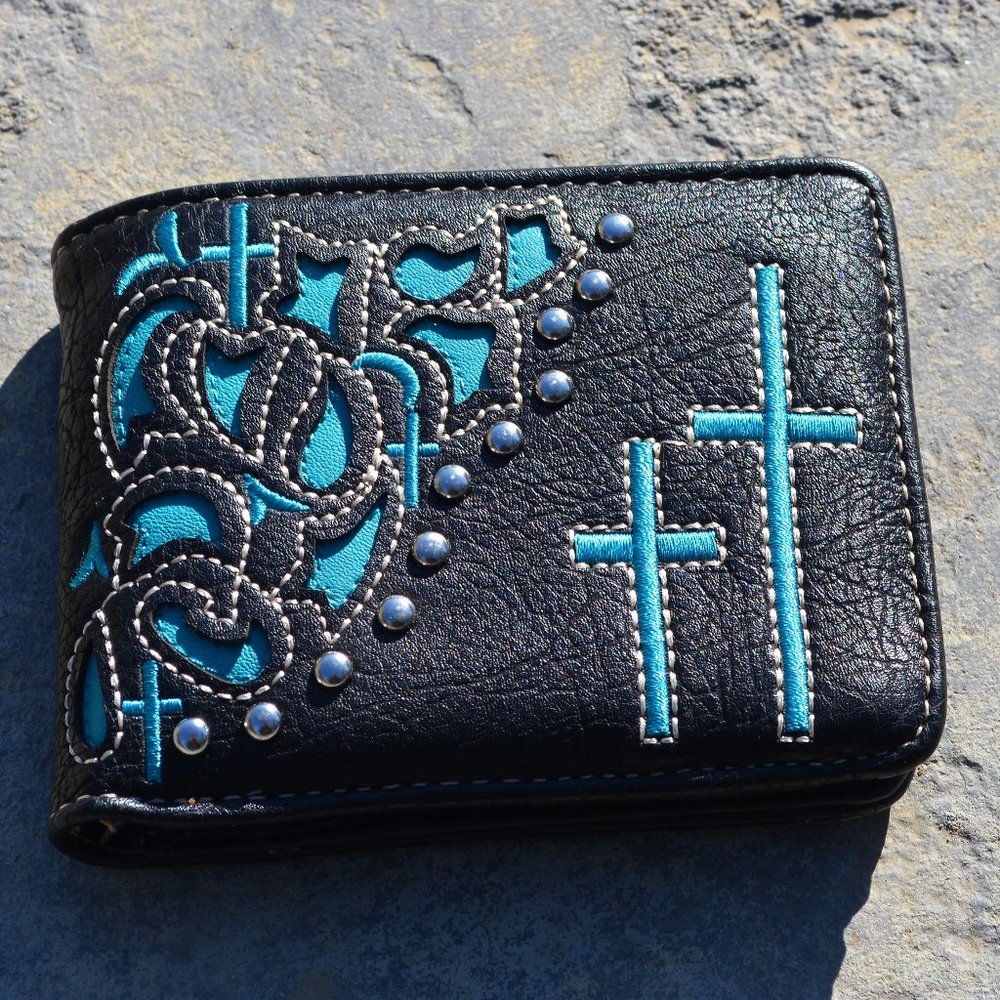 Western Leather Cowboy Concho Rodeo Wallet Genuine Leather Bi-fold wallet